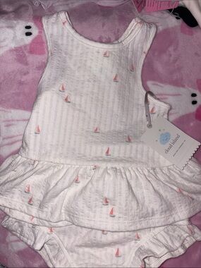 cloud island White Baby Sailboat two piece set
